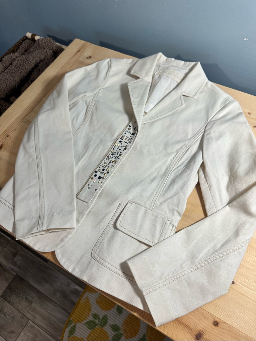 DOROTHEE Schumacher Ivory Cotton Studded Button-Front Collared Jacket